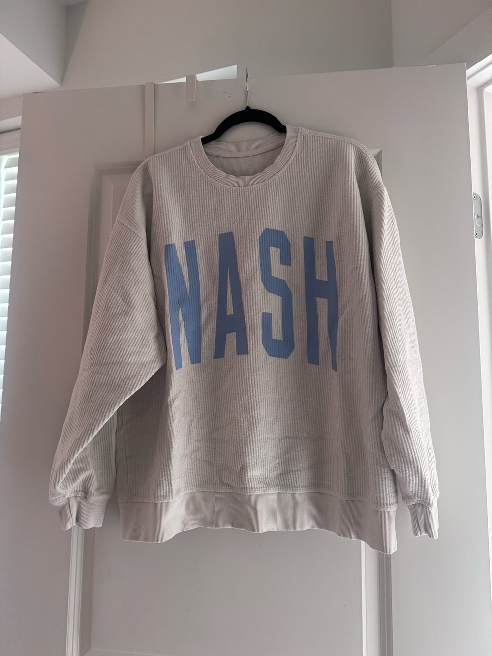NASH Graphic Crewneck Sweater - Light Gray with Blue Lettering